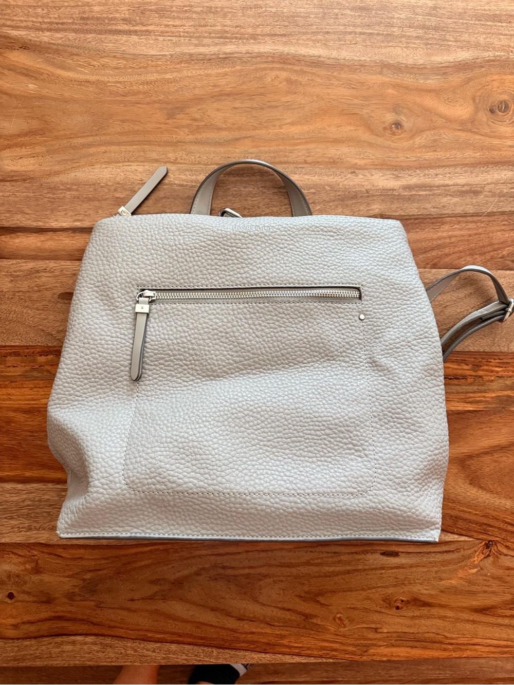 Light Gray Leather Purse Backpack Bag with Front Zip Pocket